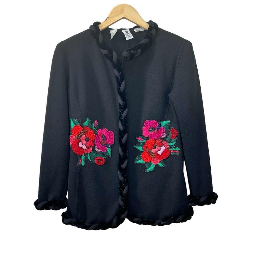 Ungaro Parallêle Paris Vintage Black Knit Applique Beaded Jacket Women’s Medium